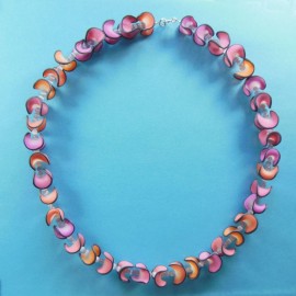 S302 pink and orange folded disc necklace