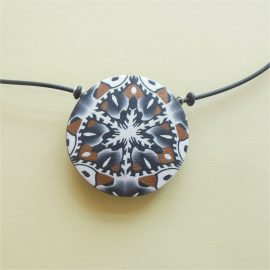 S374 black white and umber kaleidoscope pendant