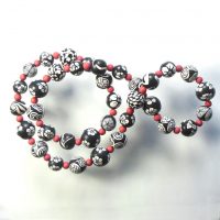 P363 long black and white bead necklace