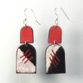 S446 red white and black enamelled earrings