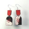 S447 red white and black enamelled earrings