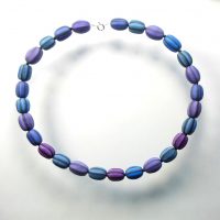 S437 blue and purple striped bead necklace.