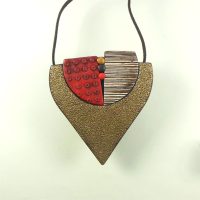 P385 large brown red and gold 3D pendant
